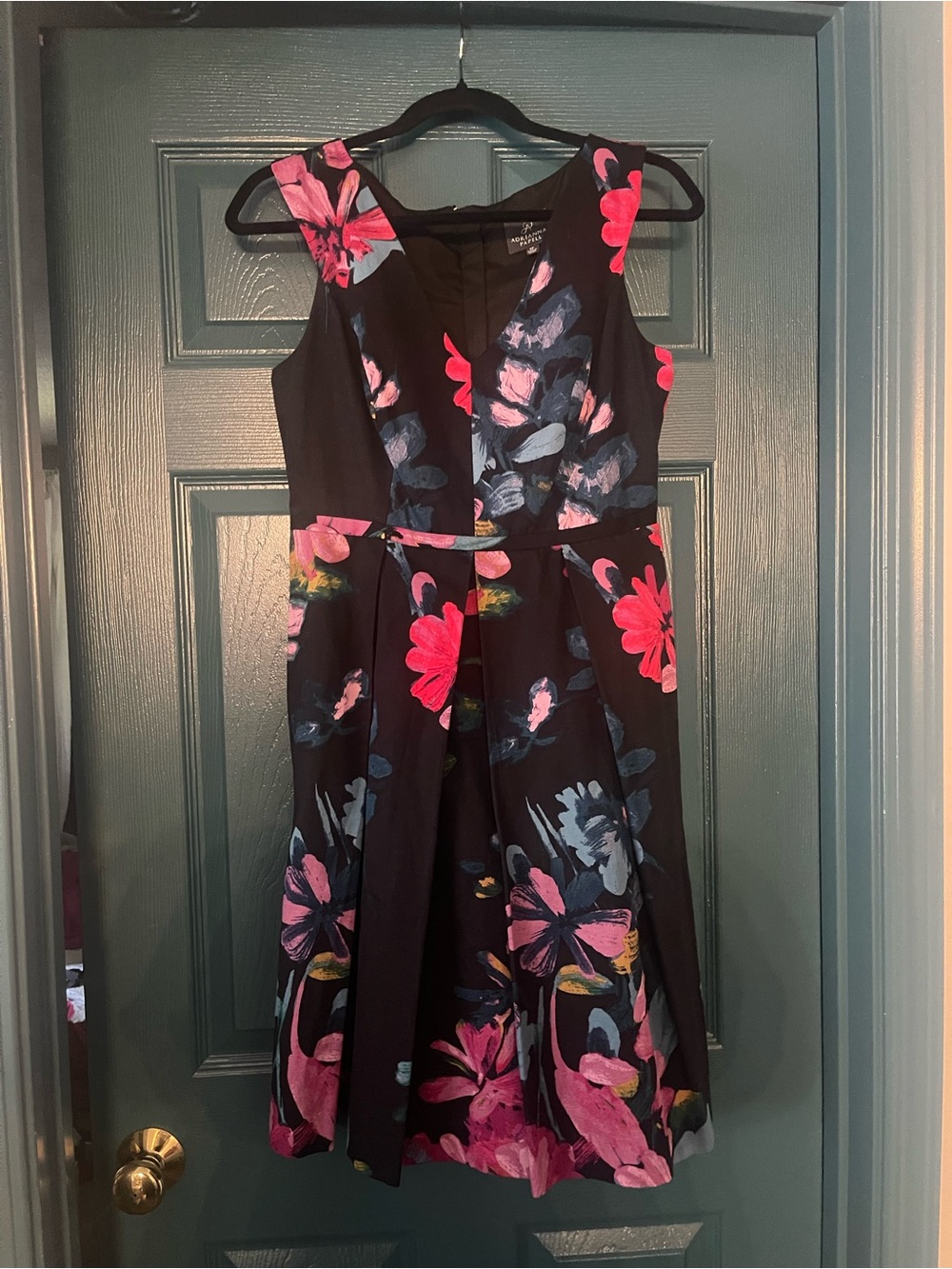 Adrianna Papell Floral Fit & Flare Dress - Pink Floral on Black